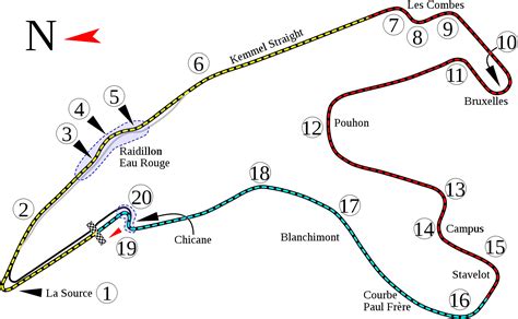 Map Of Circuit De Spa Francorchamps Belgian Grand Prix Racing Circuit