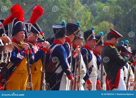 Reenactors Dressed As Napoleonic War Soldiers March Holding Guns Editorial Stock Image Image