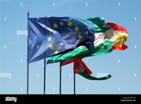 European Union Flag With Other Flags Of Spain Stock Photo Alamy