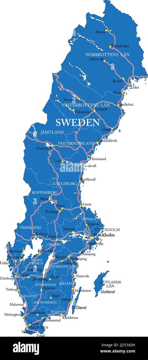 Highly Detailed Vector Map Of Sweden With Administrative Regions Main