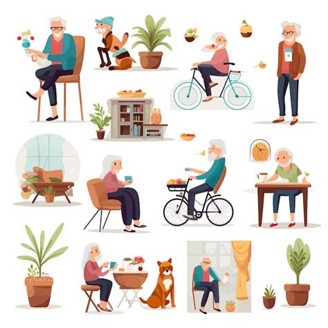 Premium Vector Senior Life Scene Set Vector