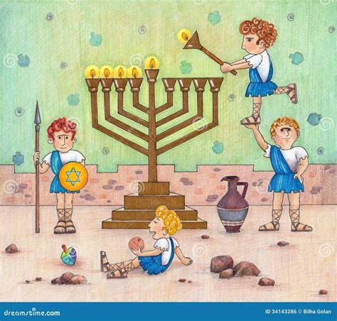 Hanukkah Menorah lighting stock illustration. Illustration of menorah ...