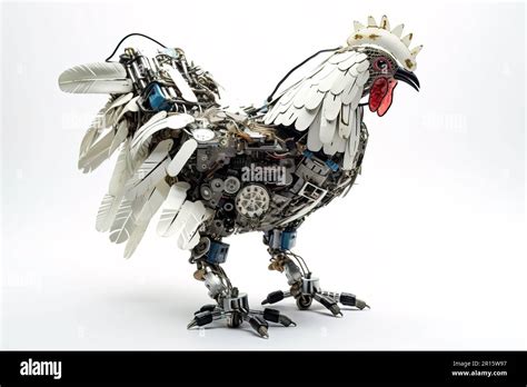 Image of a rooster modified into a robot on a white background. Farm ...