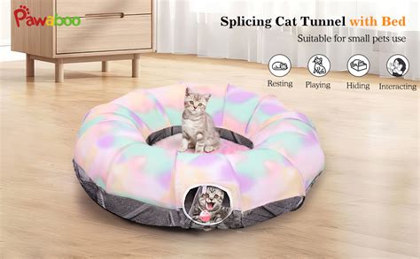 Pawaboo Cat Tunnel With Cat Bed For Indoor Cats Cat Tube Collapsible