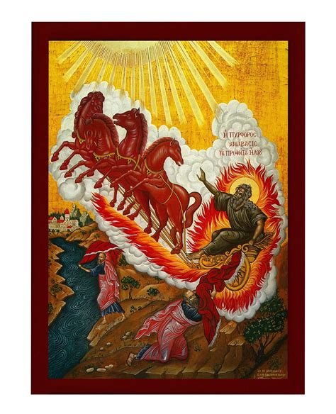 Prophet elijah icon with chariot of fire handmade greek orthodox icon ...