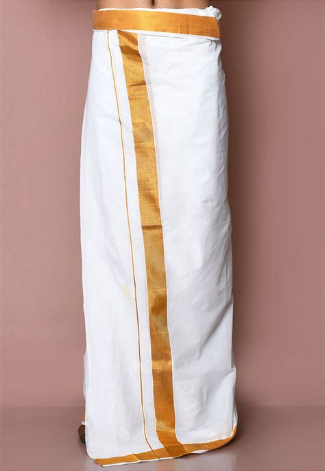 Buy Woven Cotton Kerala Kasavu South Indian Mundu In White Online