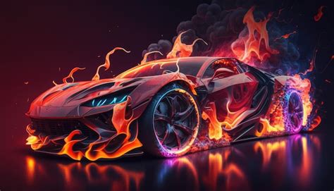 Premium AI Image | A red car on fire with flames on the bottom