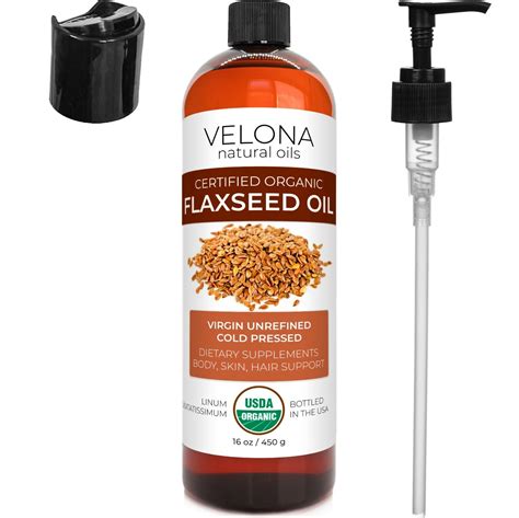 Velona USDA Certified Organic Flaxseed Oil 16 Oz Unrefined Cold