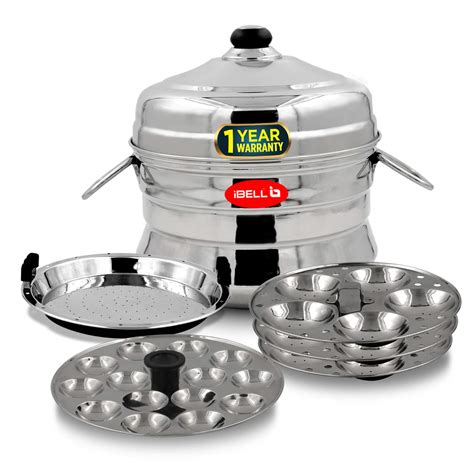 Ibell Stainless Steel Idly Pot With Steamer And Mini Idli Plates