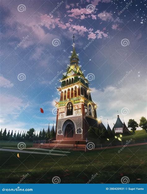 Stars Appears On Luxury Building At Night Stock Illustration