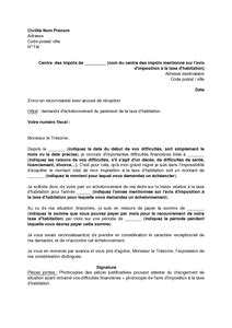 Exemple gratuit de Lettre demande échelonnement paiement taxe habitation