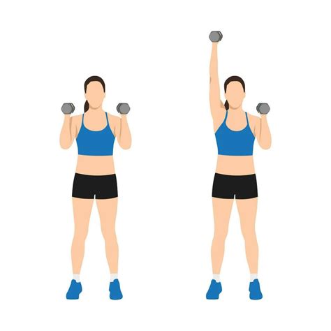 Woman Doing Single Arm Dumbbell Overhead Shoulder Press Exercise Flat Vector Illustration