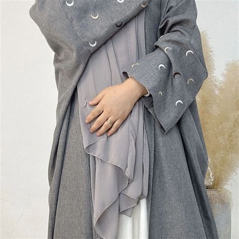 Winter Abaya Solid Ethnic Moon Embroidery Batwing Sleeve Open Kimono