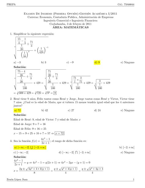 Solution Solucionario De Matem Ticas Ex Menes De Ingreso Econom A Umss