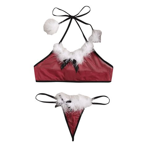 Womens Santa Christmas Lingerie Set With Garter Belts Lace Teddy