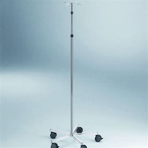 IV Pole On Casters 542 171 MED Systeme Ltd 4 Hook Stainless Steel