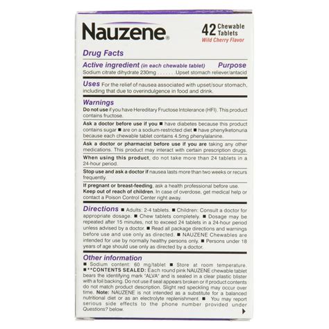 Nauzene Nausea Relief Chewable Tablets Wild Cherry Flavor Ct The