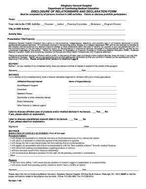 Fillable Online Wpahs Faculty Disclosure Form West Penn Allegheny