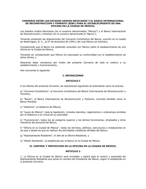 Convenio Entre Los Estados Unidos Mexicanos Y El Banco