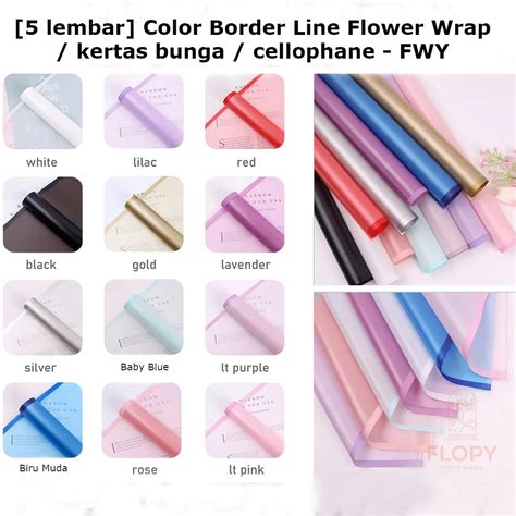 Jual Lembar Color Border Line Flower Wrap Kertas Bunga