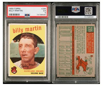 1959 TOPPS BILLY MARTIN BASEBALL CARD 295 PSA 5 RAZOR SHARP CORNERS