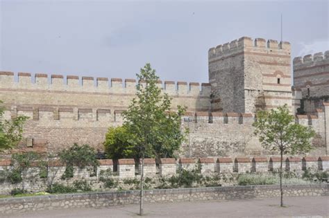 Constantinople, Theodosian Wall, Restored section of the triple wall ...