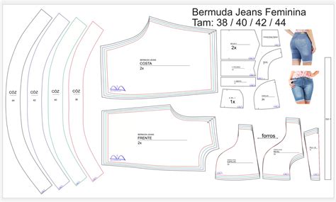 Molde De Costura Para Imprimir Camiseta Bermuda Jeans Feminina