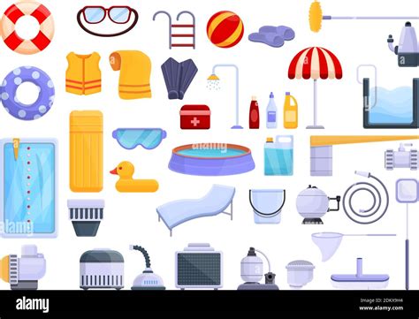 Equipment For Pool Icons Set Cartoon Set Of Equipment For Pool Vector