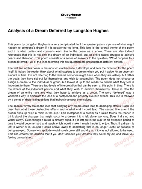 Analysis Of A Dream Deferred By Langston Hughes Pdf