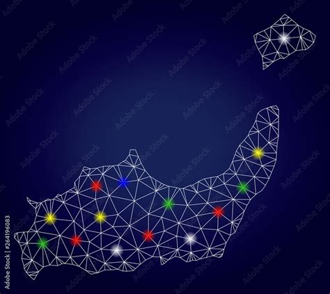 Glossy Mesh Vector Inagua Islands Map With Glowing Light Spots Carcass