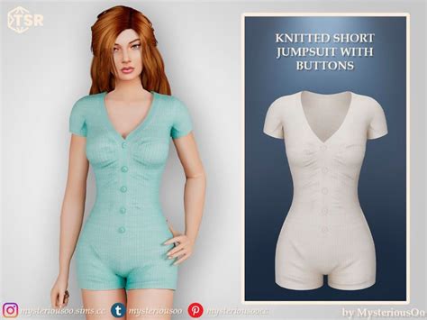 MysteriousOo S Knitted Short Jumpsuit With Buttons In 2024 Sims 4