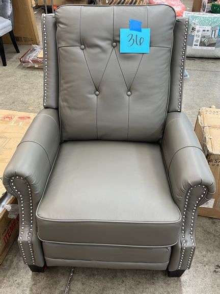 Abbyson Living Button Tufted Nailhead Trim Push Back Recliner Grey