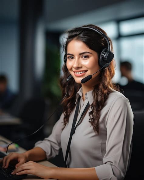 Premium Ai Image Happy Smiling Woman Working Call Center Wearing