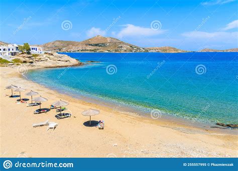 View Of Sea Bay With Beach In Naoussa Town Paros Island Greece Stock