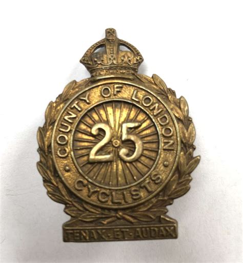 25th County Of London Cyclist Bn London Regiment Ww1 Cap Badge