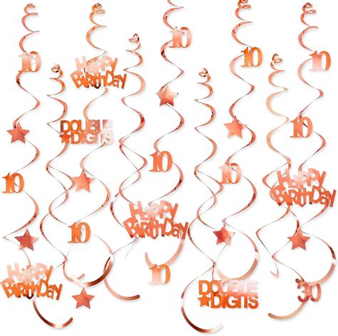 Rose Gold Double Digits 10th Birthday Hanging Swirls Metallic 10th Birthday Garland