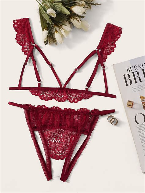 Floral Lace Cutout Lingerie Set