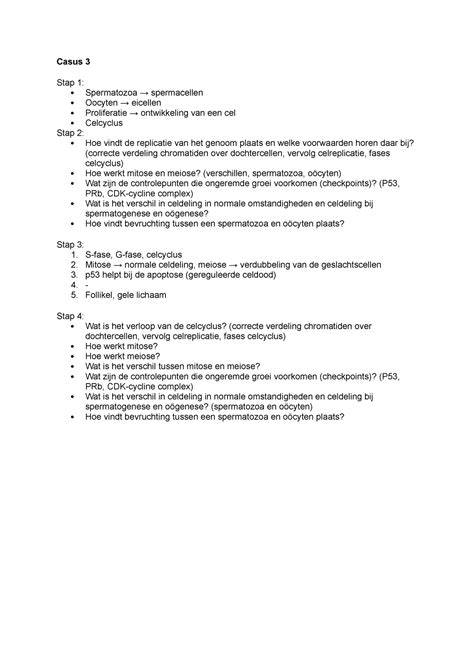 Casus 3 Het Verloop Van De Celcyclus Groei En Ontwikkeling