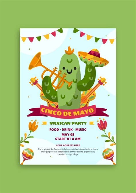 Design Online This Doodle Flat Cinco De Mayo Cactus Mexican Party Flyer