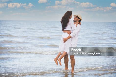 Happy Romantic Couples Lover Holding Hands Together Walking On The