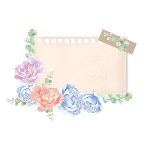 Papel De Nota Com Flor De Aquarela Rosa Laranja E Azul Suave Png