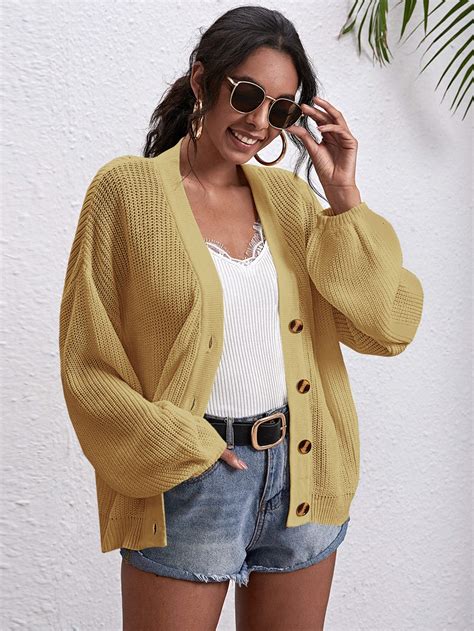 Button Front Drop Shoulder Cardigan Shein Usa