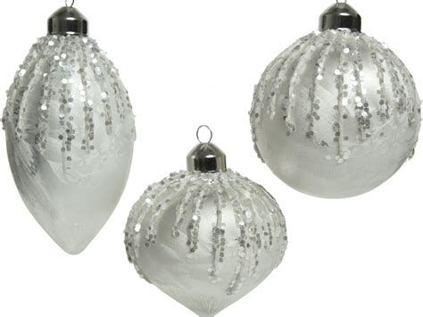 White Glass Baubles With Glitter Christmas Decorations Baubles Noël And Co