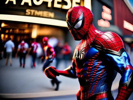 A Man In A Spiderman Suit Is Walking Down The Street Image Design ID