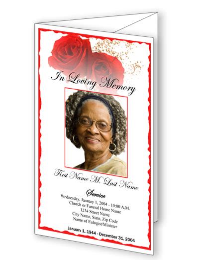 Red Rose Trifold Funeral Program Template Elegant Memorials Images