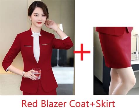 Novelty Red Ladies Formal Business Suits With Skirt And Blazers