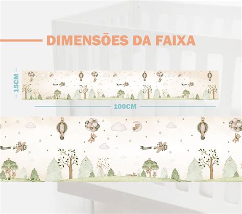 Faixa Decorativa para Quarto de Bebê Urso Aviador Verde Menino Balão