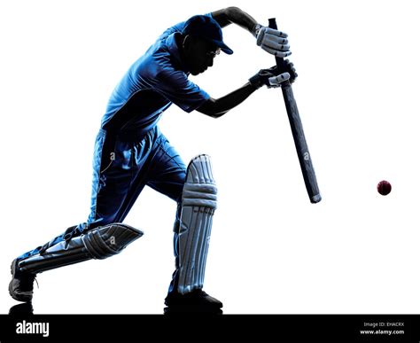 Cricket Player Batsman In Silhouette Shadow On White Background Stock