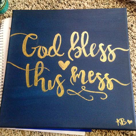 God Bless This Mess Navy And Gold Canvas Gold Canvas Hand Painted