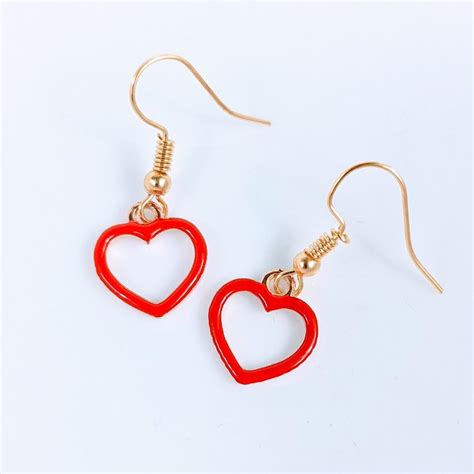 Red Heart Earrings Brand New Made From Alloy Depop